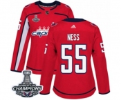 Women Adidas Washington Capitals #55 Aaron Ness Authentic Red Home 2018 Stanley Cup Final Champions NHL Jersey