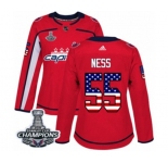 Women Adidas Washington Capitals #55 Aaron Ness Authentic Red USA Flag Fashion 2018 Stanley Cup Final Champions NHL Jersey
