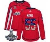 Women Adidas Washington Capitals #55 Aaron Ness Authentic Red USA Flag Fashion 2018 Stanley Cup Final Champions NHL Jersey