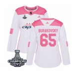 Women Adidas Washington Capitals #65 Andre Burakovsky Authentic White Pink Fashion 2018 Stanley Cup Final Champions NHL Jersey