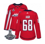 Women Adidas Washington Capitals #68 Jaromir Jagr Authentic Red Home 2018 Stanley Cup Final Champions NHL Jersey