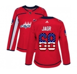 Women Adidas Washington Capitals #68 Jaromir Jagr Authentic Red USA Flag Fashion NHL Jersey