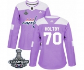 Women Adidas Washington Capitals #70 Braden Holtby Authentic Purple Fights Cancer Practice 2018 Stanley Cup Final Champions NHL Jersey