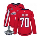 Women Adidas Washington Capitals #70 Braden Holtby Authentic Red Home 2018 Stanley Cup Final Champions NHL Jersey