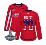 Women Adidas Washington Capitals #70 Braden Holtby Authentic Red USA Flag Fashion 2018 Stanley Cup Final Champions NHL Jersey