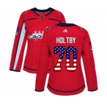Women Adidas Washington Capitals #70 Braden Holtby Authentic Red USA Flag Fashion NHL Jersey
