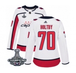 Women Adidas Washington Capitals #70 Braden Holtby Authentic White Away 2018 Stanley Cup Final Champions NHL Jersey