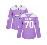 Women Adidas Washington Capitals #70 Braden Holtby Purple Authentic Fights Cancer Stitched NHL Jersey