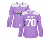 Women Adidas Washington Capitals #70 Braden Holtby Purple Authentic Fights Cancer Stitched NHL Jersey