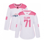 Women Adidas Washington Capitals #71 Kody Clark Authentic White Pink Fashion NHL Jersey