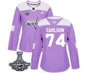 Women Adidas Washington Capitals #74 John Carlson Authentic Purple Fights Cancer Practice 2018 Stanley Cup Final Champions NHL Jersey