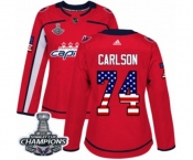 Women Adidas Washington Capitals #74 John Carlson Authentic Red USA Flag Fashion 2018 Stanley Cup Final Champions NHL Jersey