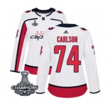 Women Adidas Washington Capitals #74 John Carlson Authentic White Away 2018 Stanley Cup Final Champions NHL Jersey