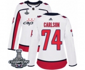 Women Adidas Washington Capitals #74 John Carlson Authentic White Away 2018 Stanley Cup Final Champions NHL Jersey