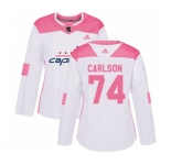 Women Adidas Washington Capitals #74 John Carlson Authentic White Pink Fashion NHL Jersey