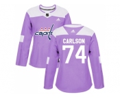 Women Adidas Washington Capitals #74 John Carlson Purple Authentic Fights Cancer Stitched NHL Jersey