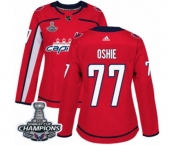 Women Adidas Washington Capitals #77 T.J. Oshie Authentic Red Home 2018 Stanley Cup Final Champions NHL Jersey
