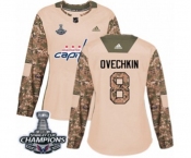 Women Adidas Washington Capitals #8 Alex Ovechkin Authentic Camo Veterans Day Practice 2018 Stanley Cup Final Champions NHL Jersey
