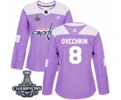 Women Adidas Washington Capitals #8 Alex Ovechkin Authentic Purple Fights Cancer Practice 2018 Stanley Cup Final Champions NHL Jersey