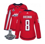 Women Adidas Washington Capitals #8 Alex Ovechkin Authentic Red Home 2018 Stanley Cup Final Champions NHL Jersey