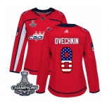 Women Adidas Washington Capitals #8 Alex Ovechkin Authentic Red USA Flag Fashion 2018 Stanley Cup Final Champions NHL Jersey