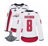 Women Adidas Washington Capitals #8 Alex Ovechkin Authentic White Away 2018 Stanley Cup Final Champions NHL Jersey