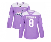 Women Adidas Washington Capitals #8 Alex Ovechkin Purple Authentic Fights Cancer Stitched NHL Jersey