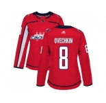 Women Adidas Washington Capitals #8 Alex Ovechkin Red Home Authentic Stitched NHL Jersey
