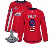 Women Adidas Washington Capitals #9 Dmitry Orlov Authentic Red USA Flag Fashion 2018 Stanley Cup Final Champions NHL Jersey