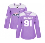 Women Adidas Washington Capitals #91 Tyler Graovac Authentic Purple Fights Cancer Practice NHL Jersey