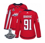 Women Adidas Washington Capitals #91 Tyler Graovac Authentic Red Home 2018 Stanley Cup Final Champions NHL Jersey
