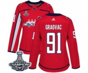 Women Adidas Washington Capitals #91 Tyler Graovac Authentic Red Home 2018 Stanley Cup Final Champions NHL Jersey
