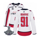 Women Adidas Washington Capitals #91 Tyler Graovac Authentic White Away 2018 Stanley Cup Final Champions NHL Jersey
