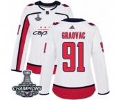Women Adidas Washington Capitals #91 Tyler Graovac Authentic White Away 2018 Stanley Cup Final Champions NHL Jersey