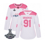 Women Adidas Washington Capitals #91 Tyler Graovac Authentic White Pink Fashion 2018 Stanley Cup Final Champions NHL Jersey