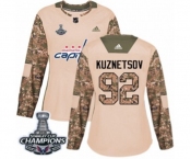 Women Adidas Washington Capitals #92 Evgeny Kuznetsov Authentic Camo Veterans Day Practice 2018 Stanley Cup Final Champions NHL Jersey