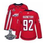 Women Adidas Washington Capitals #92 Evgeny Kuznetsov Authentic Red Home 2018 Stanley Cup Final Champions NHL Jersey