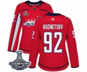 Women Adidas Washington Capitals #92 Evgeny Kuznetsov Authentic Red Home 2018 Stanley Cup Final Champions NHL Jersey