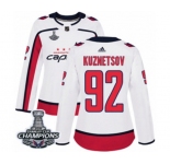 Women Adidas Washington Capitals #92 Evgeny Kuznetsov Authentic White Away 2018 Stanley Cup Final Champions NHL Jersey