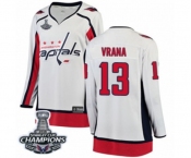 Women Washington Capitals #13 Jakub Vrana Fanatics Branded White Away Breakaway 2018 Stanley Cup Final Champions NHL Jersey