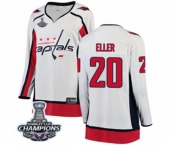 Women Washington Capitals #20 Lars Eller Fanatics Branded White Away Breakaway 2018 Stanley Cup Final Champions NHL Jersey