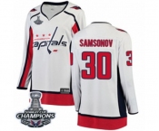 Women Washington Capitals #30 Ilya Samsonov Fanatics Branded White Away Breakaway 2018 Stanley Cup Final Champions NHL Jersey