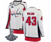 Women Washington Capitals #43 Tom Wilson Fanatics Branded White Away Breakaway 2018 Stanley Cup Final Champions NHL Jersey