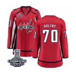 Women Washington Capitals #70 Braden Holtby Fanatics Branded Red Home Breakaway 2018 Stanley Cup Final Champions NHL Jersey