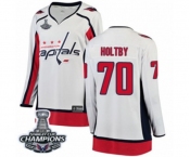 Women Washington Capitals #70 Braden Holtby Fanatics Branded White Away Breakaway 2018 Stanley Cup Final Champions NHL Jersey