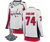 Women Washington Capitals #74 John Carlson Fanatics Branded White Away Breakaway 2018 Stanley Cup Final Champions NHL Jersey