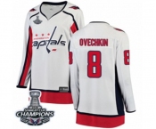 Women Washington Capitals #8 Alex Ovechkin Fanatics Branded White Away Breakaway 2018 Stanley Cup Final Champions NHL Jersey