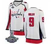 Women Washington Capitals #9 Dmitry Orlov Fanatics Branded White Away Breakaway 2018 Stanley Cup Final Champions NHL Jersey