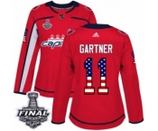 Women's Adidas Washington Capitals #11 Mike Gartner Authentic Red USA Flag Fashion 2018 Stanley Cup Final NHL Jersey