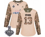 Women's Adidas Washington Capitals #13 Jakub Vrana Authentic Camo Veterans Day Practice 2018 Stanley Cup Final NHL Jersey